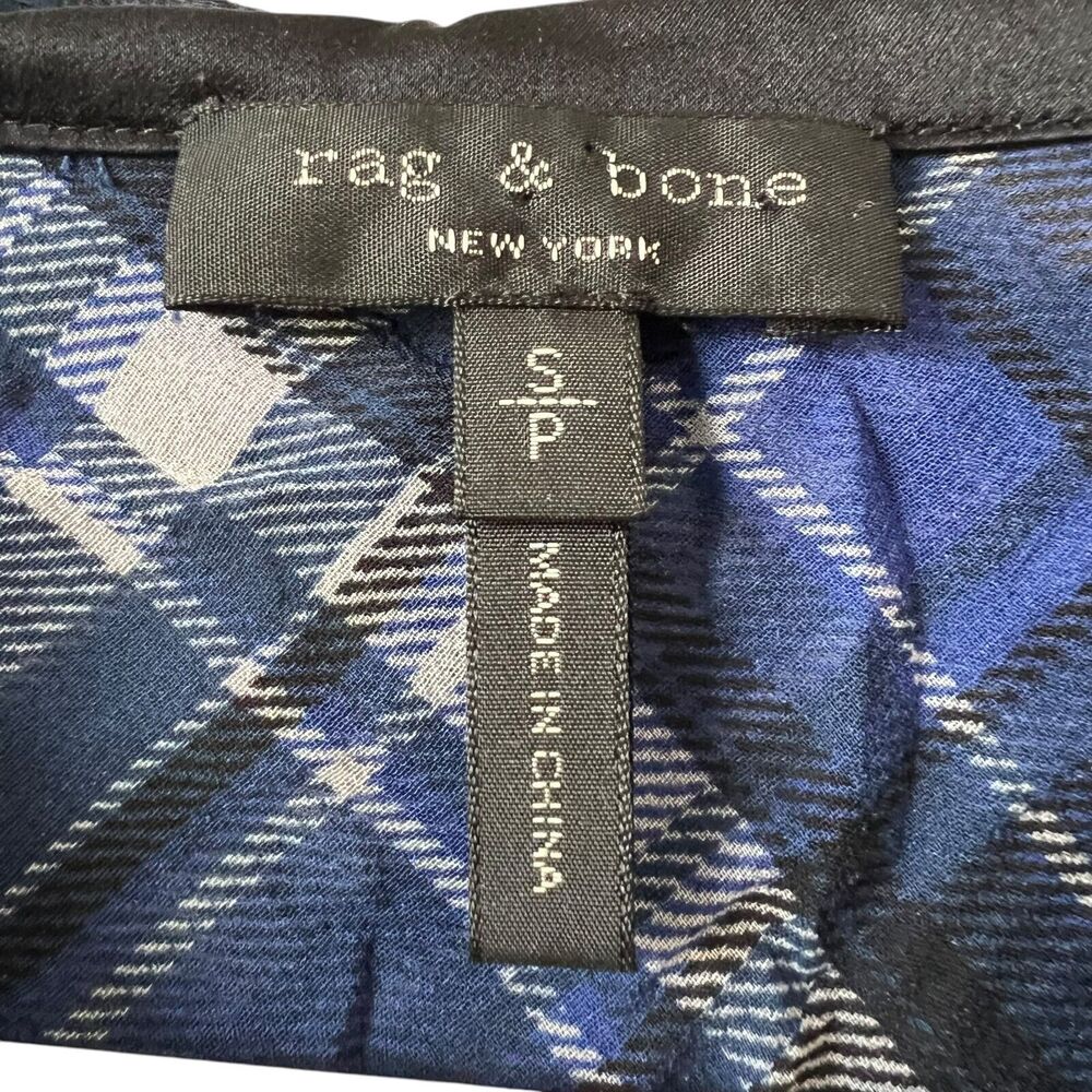 Rag & Bone Silk Plaid Button Up Long Sleeve Top Blouse Womens Size S Blue Sheer - Picture 4 of 11